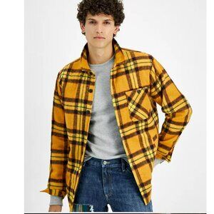 Sun + Stone 'Jayden' Orange Plaid Shirt Jacket Sz Small